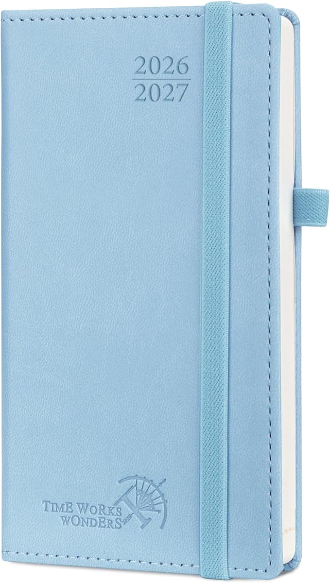 POPRUN Pocket Planner 2026-2027, Slim Size-3.5" x 6.5", 17 Month (Aug 2026 - Dec 2027) Academic Pocket Calendar for Purse, Small Weekly Appointment Book with Vegan Leather Hardcover - Blue