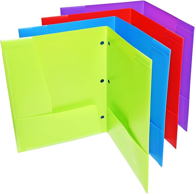 Heavy Duty 4 Pocket Folders 4-Pack, Plastic Folders with Clear Front Pocket, 2 Horizontal Pockets and 2 Vertical Pockets for Letter Size Paper, Assorted Colors, School Office Supplies