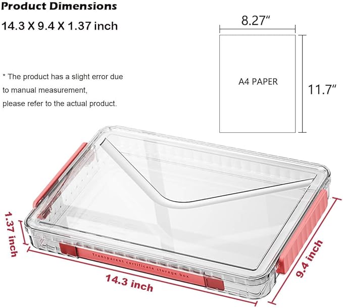 2 Pack Document Storage Clear Plastic Storage Boxes with Lids Stackable Storage Bins Paper Storage Box Containers for Organizing A4 File Paper, Document, Photo, Scrapbook