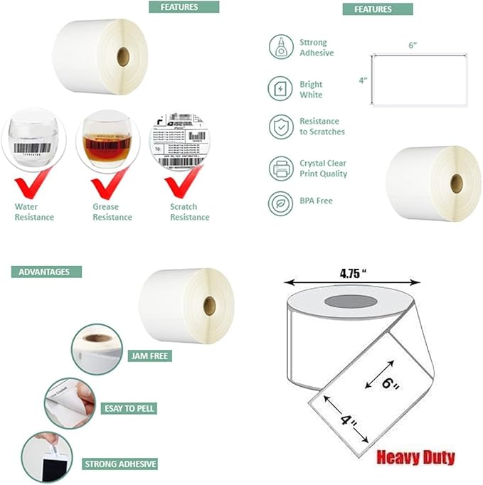 iMBAPrice 4x6 Inch Direct Thermal Labels, 900 Labels (2 Rolls x 450), 1" Core, Compatible with Zebra ZP450 ZP500 ZP505 GK420D GX420D, USPS UPS FedEx DHL, Adhesive Barcode Labels