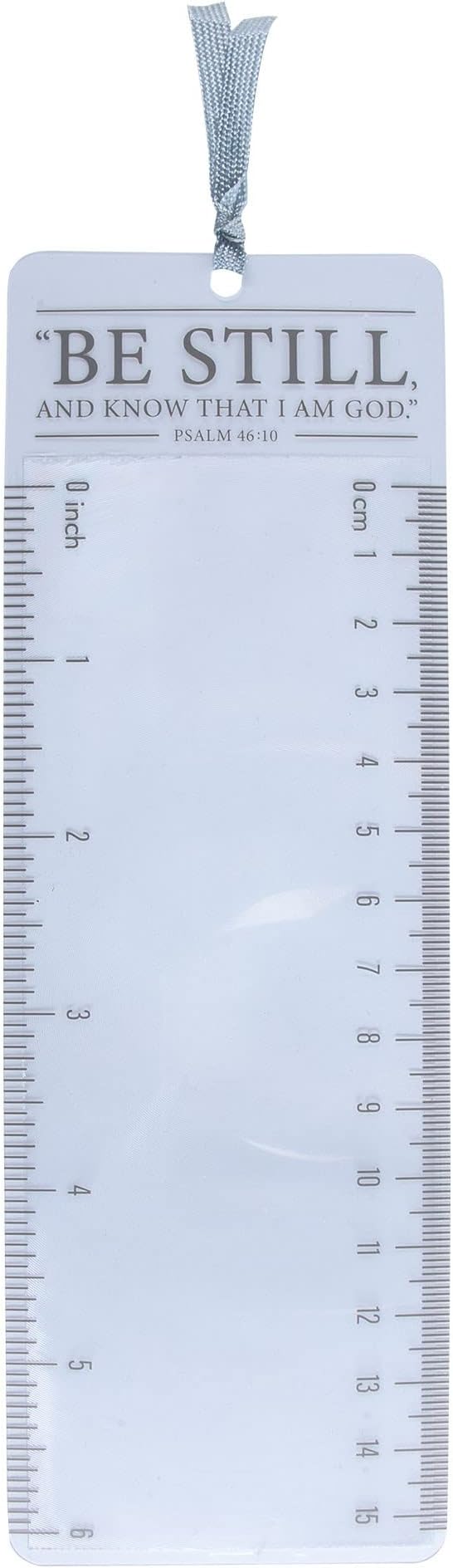 Christian Art Gifts Clear Reading Magnifying Scripture Bookmark for Men, Women & Kids: Be Still & Know - Psalm 46:10 Inspirational Bible Verse w/Ruler for Measuring & Satin Ribbon for Books & Bibles