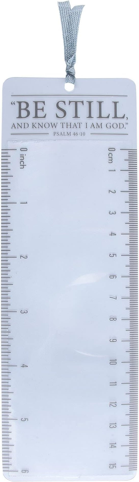 Christian Art Gifts Clear Reading Magnifying Scripture Bookmark for Men, Women & Kids: Be Still & Know - Psalm 46:10 Inspirational Bible Verse w/Ruler for Measuring & Satin Ribbon for Books & Bibles