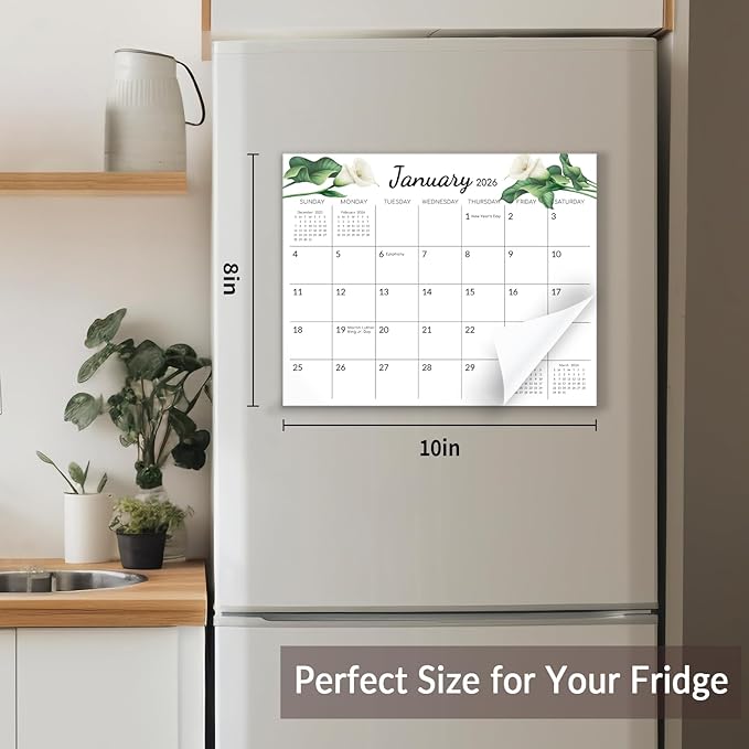 Magnetic Calendar for Refrigerator, 10"x 8" Fridge Calendar from Jan. 2026 to Dec. 2027, Wall Calendars 2026-2027 Prefect for Planning and Organizing Your Life - Flower