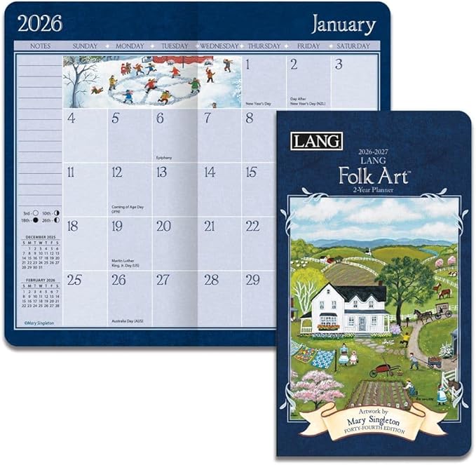 Lang, Lang Folk Art 2 Year 2026 Pocket Planner, 3.63'' X 6.5'', Weekly Calendar with Stapled Binding