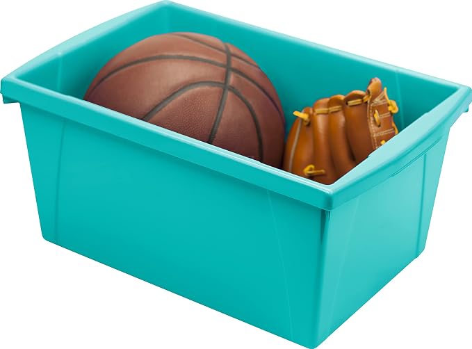 Storex 5.5 Gallon Storage Bin – Plastic Classroom Organizer for Books and Supplies, Teal, 1-Pack (61478C06C)