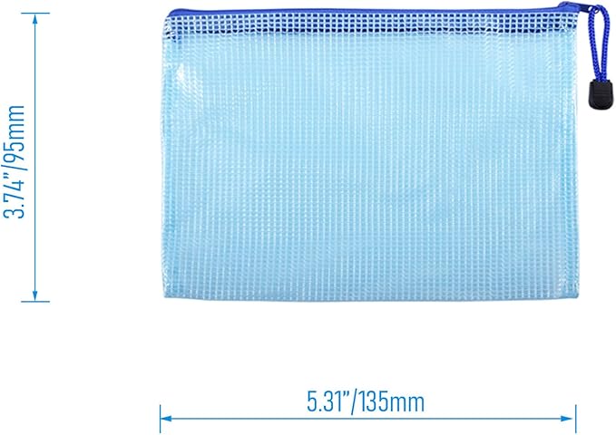 6 Pcs 3.74" x 5.31" B8 Sizes Mesh Zipper Pouch Bags, Mesh Bags with Zipper，Waterproof Clear document pouch for Organization Puzzles Travel, Office, Classroom Organization, B8 Blue