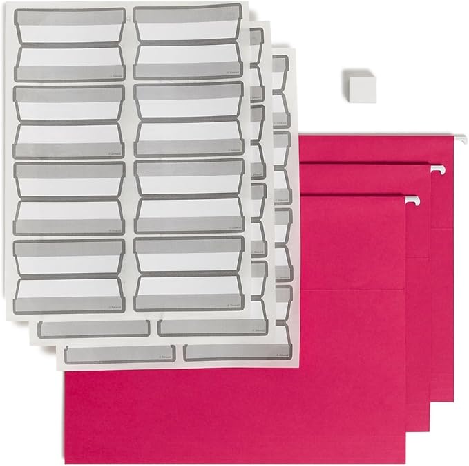 Smead Hanging File Folder with Erasable ProTab, 1/3-Cut Erasable Tabs, Adjustable Position, Letter Size, Red, 20 per Box, Eraser Included (64197)