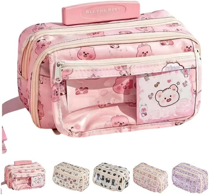 Cute Kawaii Pencil Case Pouch Cartoon Pen Box Holder Organizer for Office Workspace Supplies Desk Accessories Travel Essentials Aesthetic Trendy Cool Stuff Gift Large Capacity (Fox)