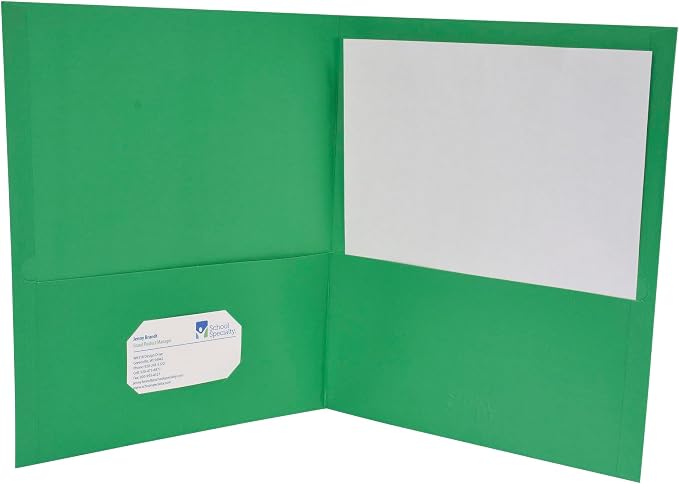 School Smart 2-Pocket Folders with No Brads, Green, Pack of 25