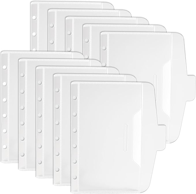 A6 Binder Pockets with No Zipper, Koqye Blue 10 Pcs Plastic Zipless Budget Envelopes, Two Pockets Frosted Cash Envelopes Money Bag for Budgeting, Cash Stuffing (Clear with Lid - A7)