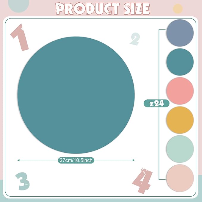 Lincia 24 Pack Colorful Erase Dots Circles 10.5 Inch Removable Vinyl Spot Dry Erase Desktop Writing Spots Set for 100th Day of School Classroom Table Teacher Students Home Desk Wall (Fresh Colors)