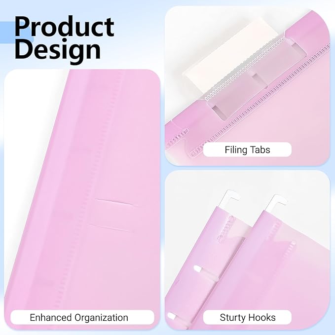 Plastic Hanging File Folders, 24 Pack Pastel Hanging Folders，Letter Size with 1/5-Cut Tabs, Strong for Bulk Files, Documents and Paper, Office & Home Filing