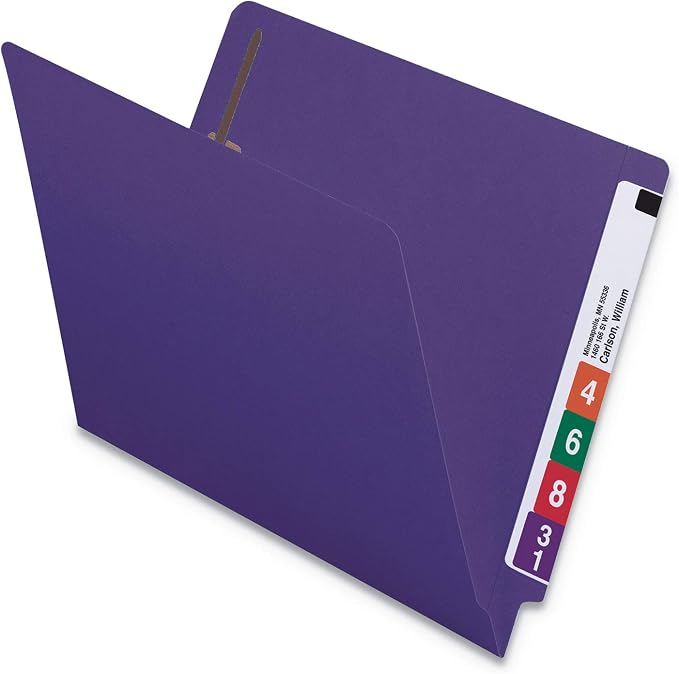 Smead End Tab Fastener File Folder, Shelf-Master® Reinforced Straight-Cut Tab, 2 Fasteners, Letter Size, Purple, 50 per Box (25440)