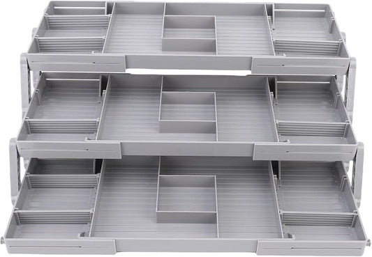 Drawer Organizer, Expandable and Foldable 2/3 Tier Multifunctional Desk Organizer Made From ABS Plastic with Multiple Compartments for Cosmetics Jewelry Utensils Office Supplies (3 Tier)