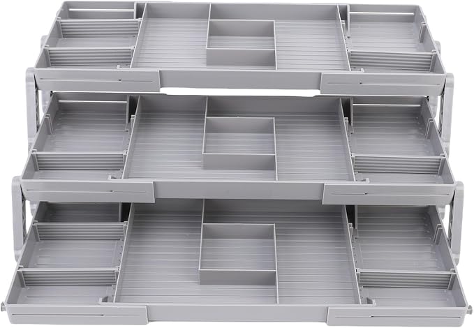 Drawer Organizer, Expandable and Foldable 2/3 Tier Multifunctional Desk Organizer Made From ABS Plastic with Multiple Compartments for Cosmetics Jewelry Utensils Office Supplies (3 Tier)