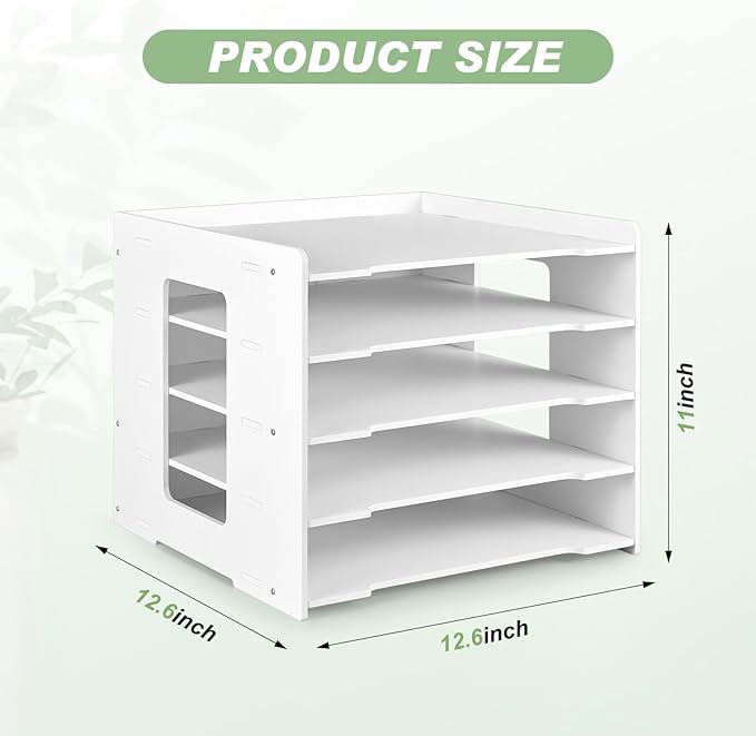 Juexica 2 Pack 5 Tier Scrapbook Paper Organizer 12.6 x 12.6 Inches File Organizer for Desk Stackable Paper Trays Holder Home Office Decorations