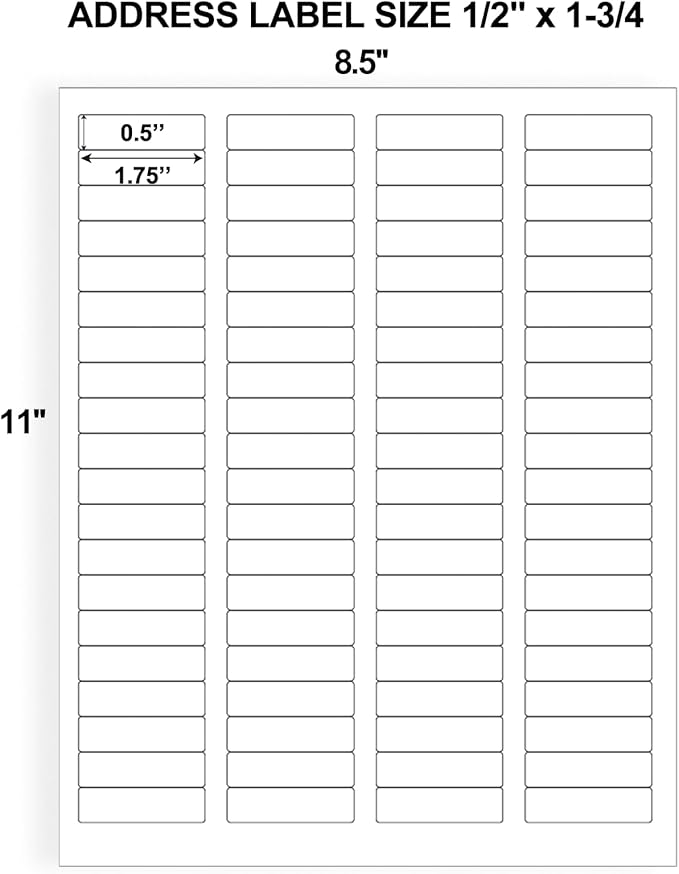 0.5" x 1.75" Return Address Labels, 38400 White Printable Shipping Labels, 480 Sheets, Compatible with Laser & Inkjet Printers, Self-Adhesive Stickers for Mailing & Organization