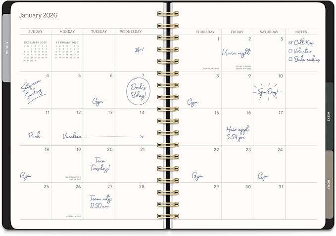 Orange Circle Studio Academic 2026 Planner, Amazon Exclusive, Black, Tri-Tab Planners, August 2025 to December 2026, 9.6" x 7", Monthly & Weekly Planner Calendar for School or Work, Note Pages
