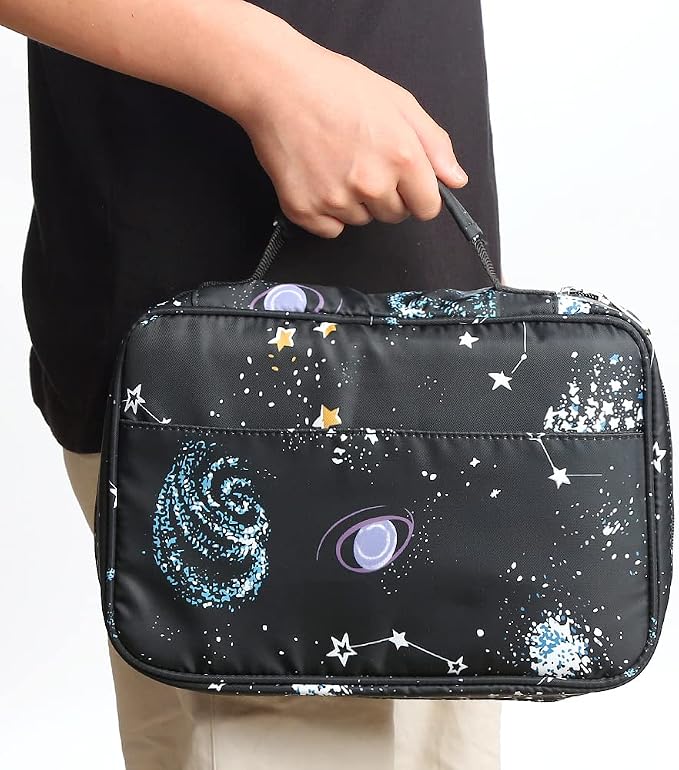 Bible Cover Carrying Book Case Church Bag Bible Protective with Handleand Zippered Back Pocket, Gift for Girls Women Mother Men Women Father Kids(Black Galaxy)