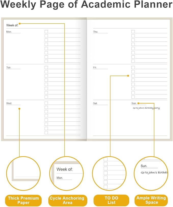 Academic Planner for 2026-2027 or Anytime – 5.8" x 8.5" Undated Weekly Student Planner For Homeschool, High School, College & Nursing Students, 200 Pages, Beige