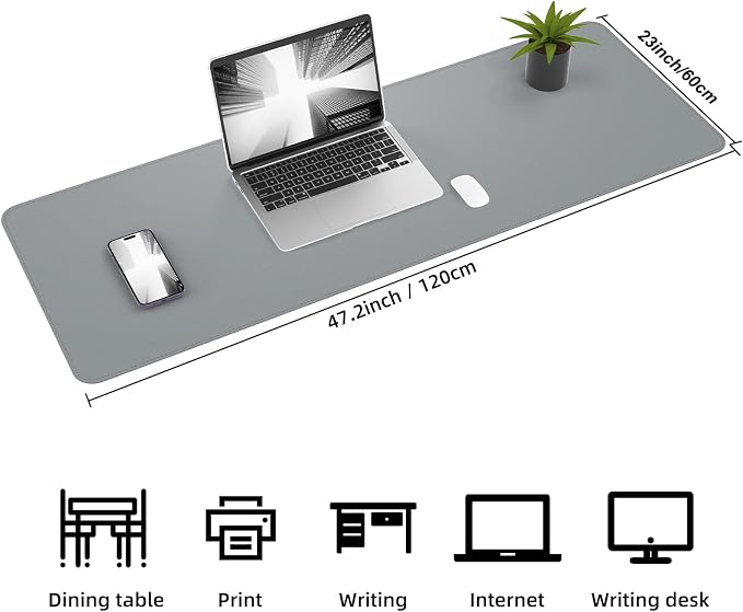 AFIING Cork Desk Mat 47" x 23.6", Dual-Sided Natural Cork & PU Leather Desk Pad, Non-Slip Waterproof Large Mouse Pad for Office, Home & Gaming (Light Grey)
