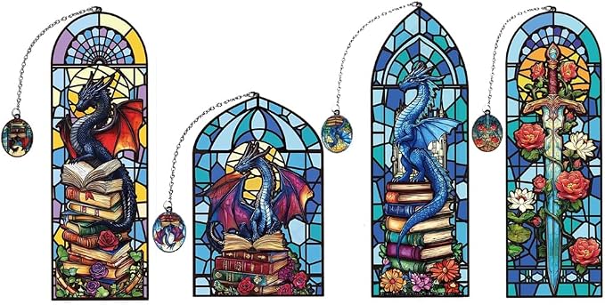 Fantasy Fourth Wing Acrylic Bookmarks, Flying Dragon Bookmark with Pendant, Book Mark for Reading Women Men Couple Book Accessories,Reading Supplies for Book Lover (4PC Dragon)