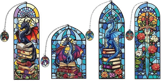 Fantasy Fourth Wing Acrylic Bookmarks, Flying Dragon Bookmark with Pendant, Book Mark for Reading Women Men Couple Book Accessories,Reading Supplies for Book Lover (4PC Dragon)