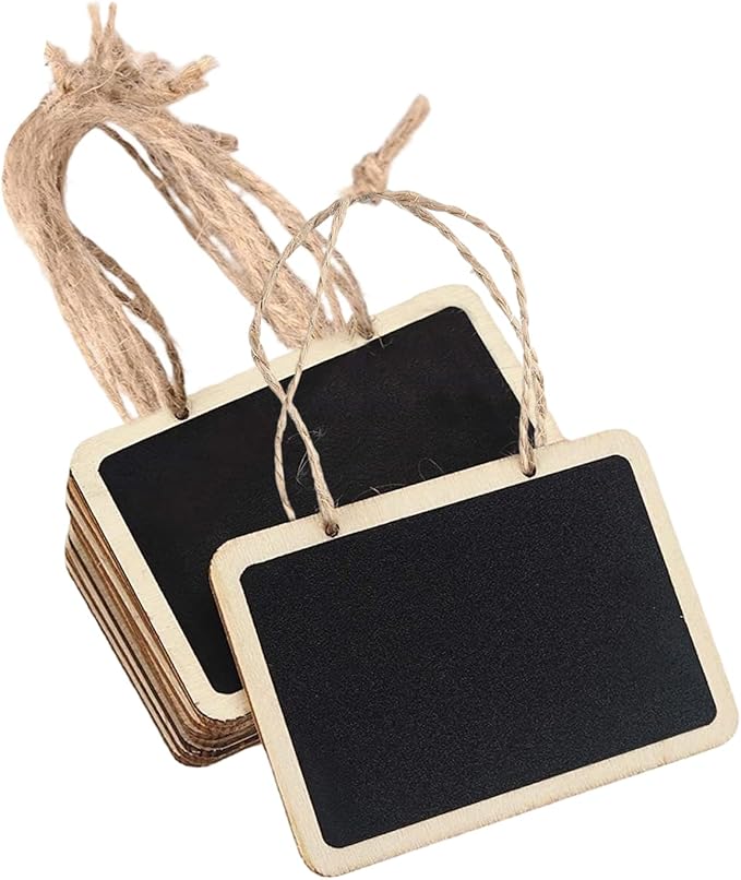 16 Piece Basket Blackboard Label Message Board with Rope Logo, Mini Erasable Blackboard, Price and Information Labels, Party Event Decorations