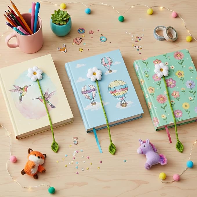 Daisy Crochet Bookmarks for Women, 6 Pack Flower Book Marks | Cute Reading Accessories, Book Lovers Gifts, Page Markers, Tote Bag Decor, Napkin Rings, Curtain Ties, Bouquet Ties