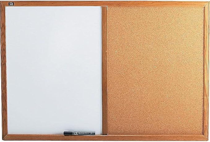 Quartet Combination Whiteboard & Corkboard, 3' x 2' Combo White Board & Cork Board, Oak Finish Frame (S553)