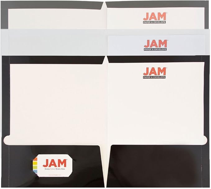 JAM PAPER Laminated Two Pocket Glossy School Folders - Letter Size - High Gloss Assorted Business Colors - 6/Pack