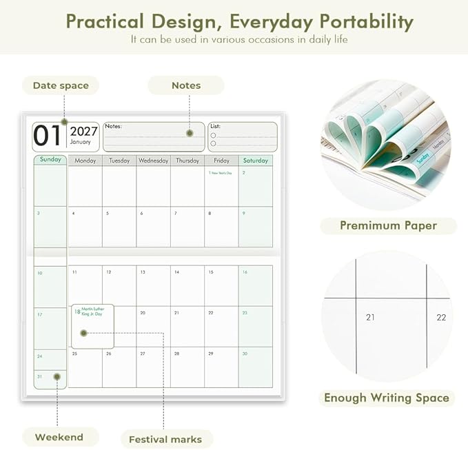 Pocket Calendar 2027-2028 for Purse, Small Pocket Planner 2027-2028 for Purse 3.5×6.5In,24 Month Organizer from Jan 2027- December 2028 Mini Planner with Pvc Cover for Organizing & Planning