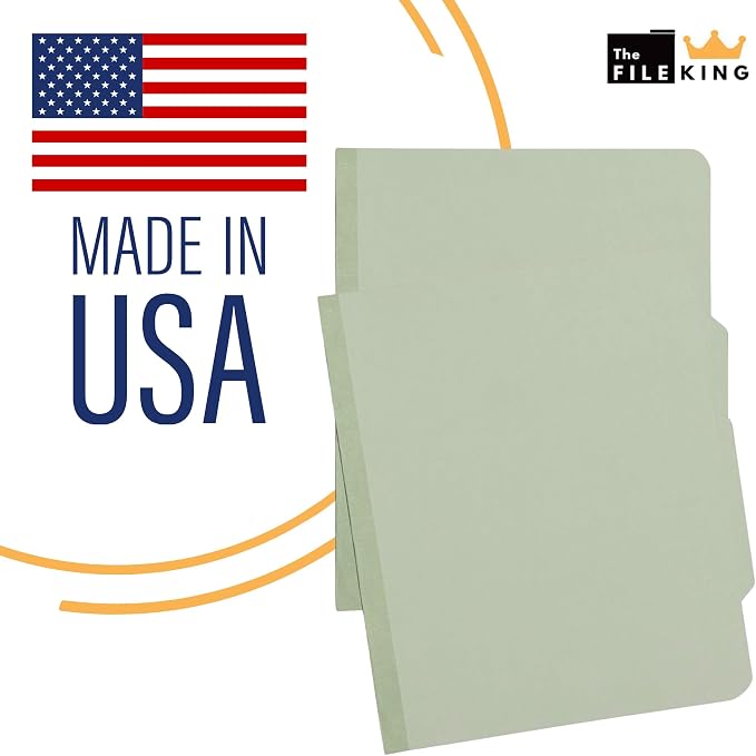 The File King One Divider Pale Green Pressboard Classification File Folder - Letter Size | Box of 10 | Top Tab | 2” Expansion | Four 2-Inch Durable Fastener Prongs | USA Made