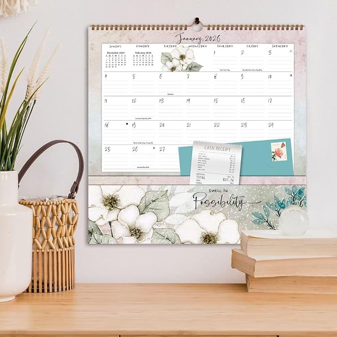 WSBL Country Pleasures 2026 Note Nook Wall Calendar – 12-Month Organizer Calendar with Built-In Storage Pockets, Americana Country Art by Joy Hall, 12"× 12.125"