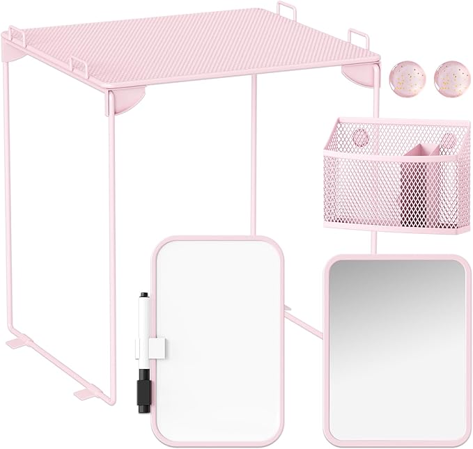 Svartur Pink Locker Accessories with Locker Shelf, Magnetic Mirror, Magnetic Pen Holder, Magnetic Small Whiteboard, Back to School Essentials Locker Decorations, 7 Piece Locker Organizer for Work