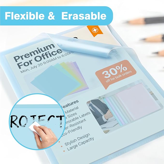 6 Pack Plastic File Folders, Letter Size Clear Project Sleeves for 8.5 x 11 Paper, Assorted Colors Transparent Document Protectors, Acid-Free Poly Jackets for Home, School & Office