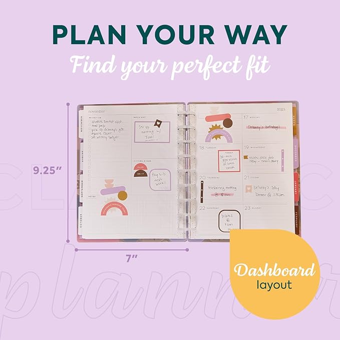 Happy Planner Disc-Bound Academic Planner July 2025 - June 2026 Daily, Weekly and Monthly - 3 Bonus Months, Classic Size, Dashboard Layout, Stacked Geos