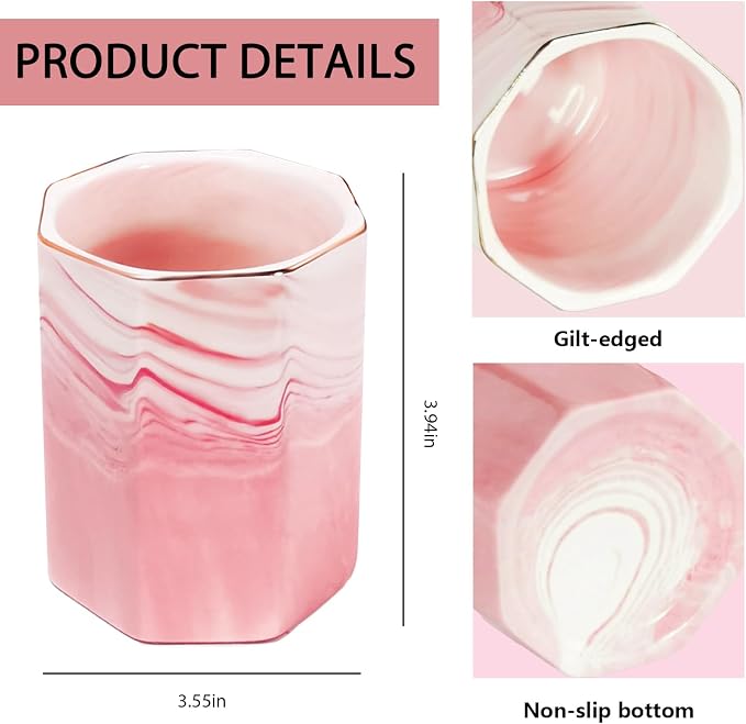 Aesthetic Desk Accessories Set of 2 For Your Office Desk Decor- Sturdy Concrete Desktop Accessories For Women or Men Enhance Any Office Decor - Set incl. Pen Holder, Paperclip Storage (pink and white)