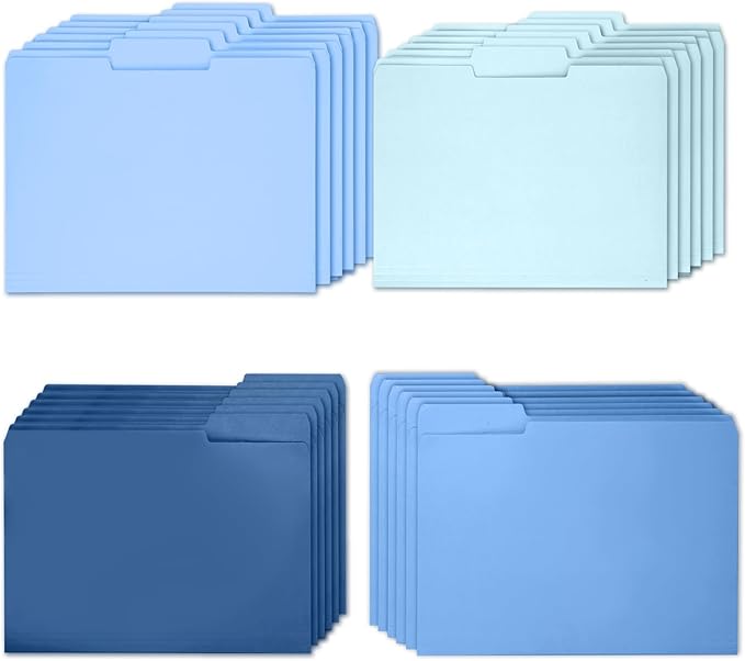24 Pack Blue File Folders, Envelopes Letter Size Manilla Folders with 1/3 Cut Tab, 4 Gradient Colors Pastel Document Organizer, Bulk Blue Desk Accessories & Office School Supplies