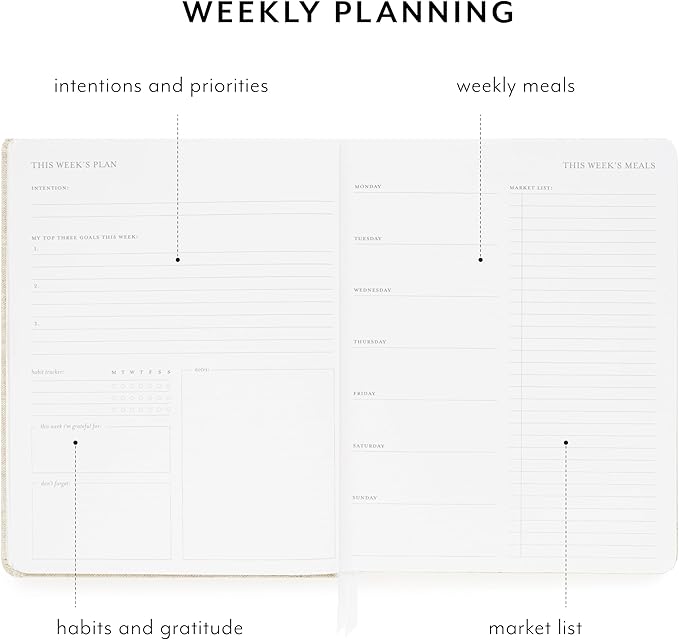 Sugar Paper Undated Daily Planner, Fabric Cover, 7 x 9 Inches, Hardcover Weekly Planner (Sage)