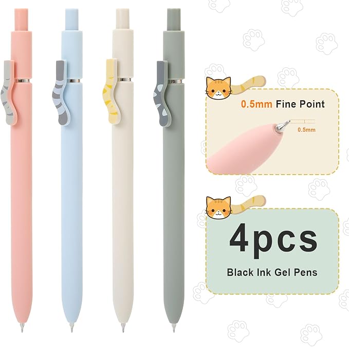 FIOVER Cat Pens,8Pcs 0.5mm Quick Dry Black Ink Fine Point Smooth Writing Pens, High-End Series Ballpoint for Journaling Note Taking, Cat Lover Gifts for Women(8Pcs Cat pen)