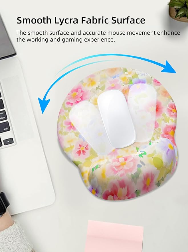 Lily Floral Mouse Pad Wrist Support Wrist Rest, Flower Ergonomic Mouse Pad with Non-Slip Base for Office Gaming Working Computers,Desk Accessories Pain Relief Mouse Mat, Colorful