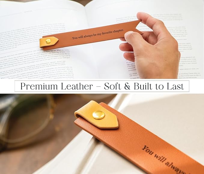 Engraved Leather Bookmark in Terracotta - You Will Always Be My Favorite Chapter, Genuine Leather Traditional Relationship Gift for 3rd Year Wedding Anniversary for Him & Her, Sentimental Keepsake