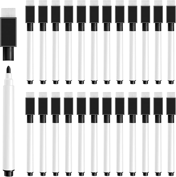 25 Pcs Black Magnetic Dry Erase Markers, 4.5 Inch Black Magnetic Whiteboard Pens with Eraser Cap, Fine Tip Whiteboard Markers Bulk for School, Office, Home Supplies