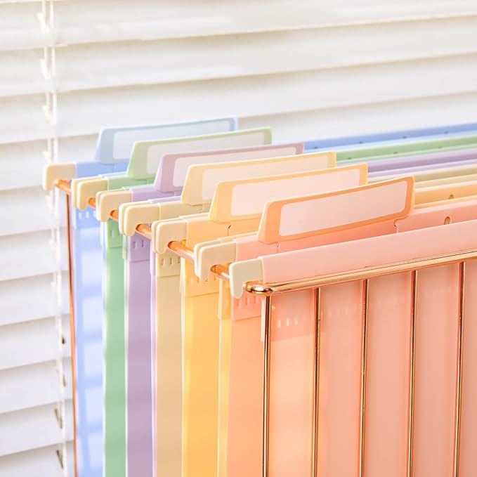 Y YOMA Plastic Hanging File Folders, Letter Size, 1” Expansion, 24 Pack Reinforced Hanging Folders with Tabs Transparent Waterproof for Filing Cabinet Bulky Files Home Office, Dopamine Color