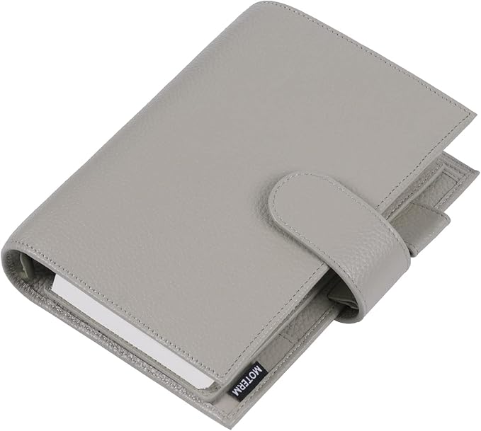 Moterm Personal Luxe Rings Planner - Genuine Leather Binder Organizer (30mm Ring, Pebbled-Gray)
