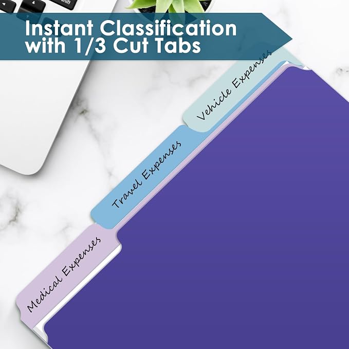 120 Pack Two Tone Color File Folders 8.5 x 11 Inch, 1/3 Cut Tab File Folder Letter Size, Assorted Colors, Teal Violet Gray Navy Burgundy Manila File Folder, School Business Office Folders for Document