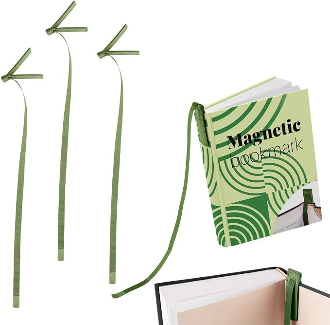 Superior Essentials Planner Magnetic Bookmark - Genuine Leather, Single Long Ribbon Bible Bookmark for Book Lovers - Amplify Your Love for Books with Our Elegant Ribbon Page Marker (3PC, Sage Green)