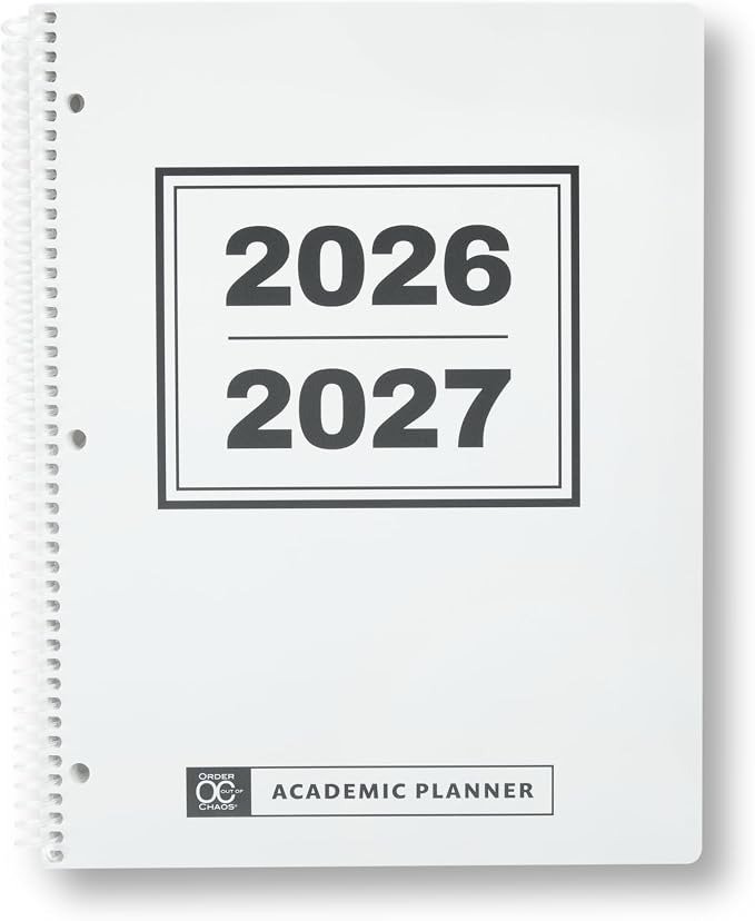 Order Out Of Chaos Academic Planner 2026-2027, Daily Weekly Monthly School Calendar, Student Planner 2026-2027, 8.5 x 11 Homework Organizer, july 2026-june 2027 White Black School Agenda Book