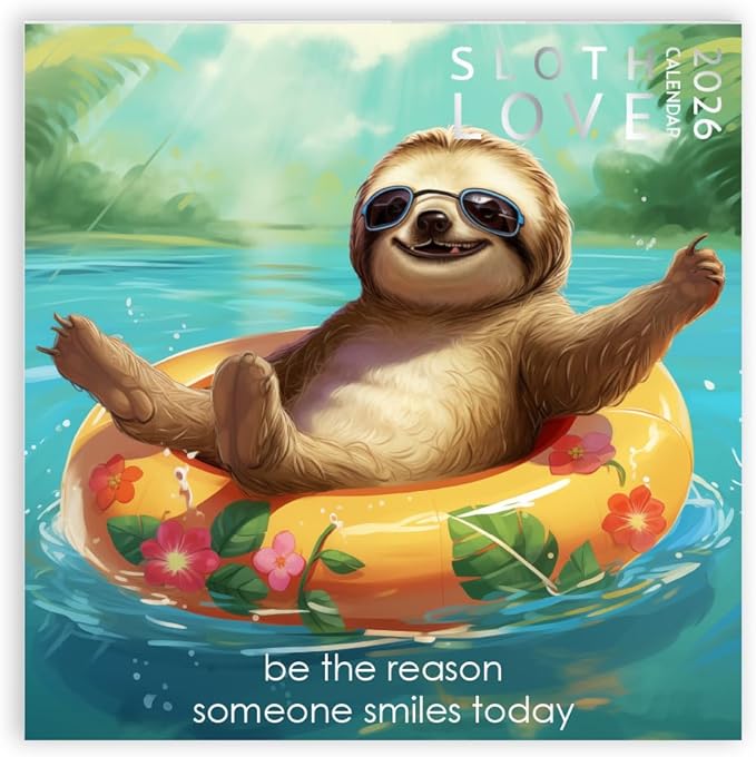 Sloth Calendar 2026, Large 12 x 12 inch Wall Calendar, Mindfulness Wall Calendar, Inspirational Sloth Gift